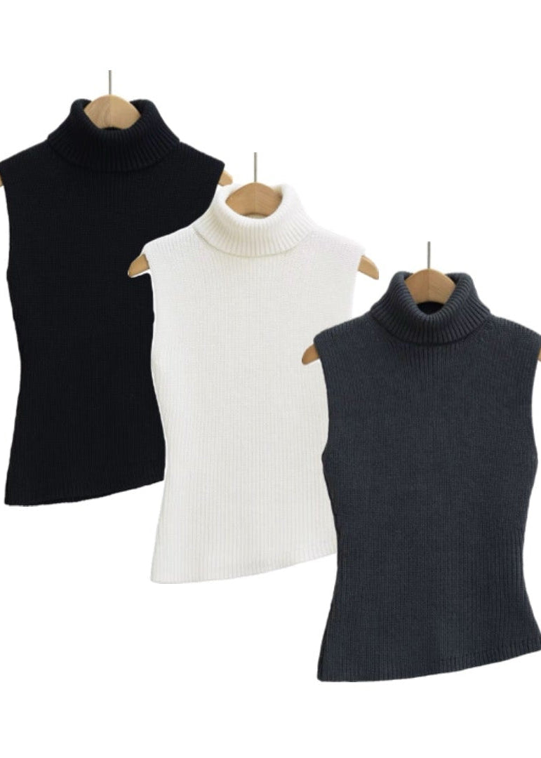 توب صوف بدون أكمام ياقة مرتفعة
