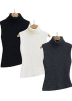 توب صوف بدون أكمام ياقة مرتفعة