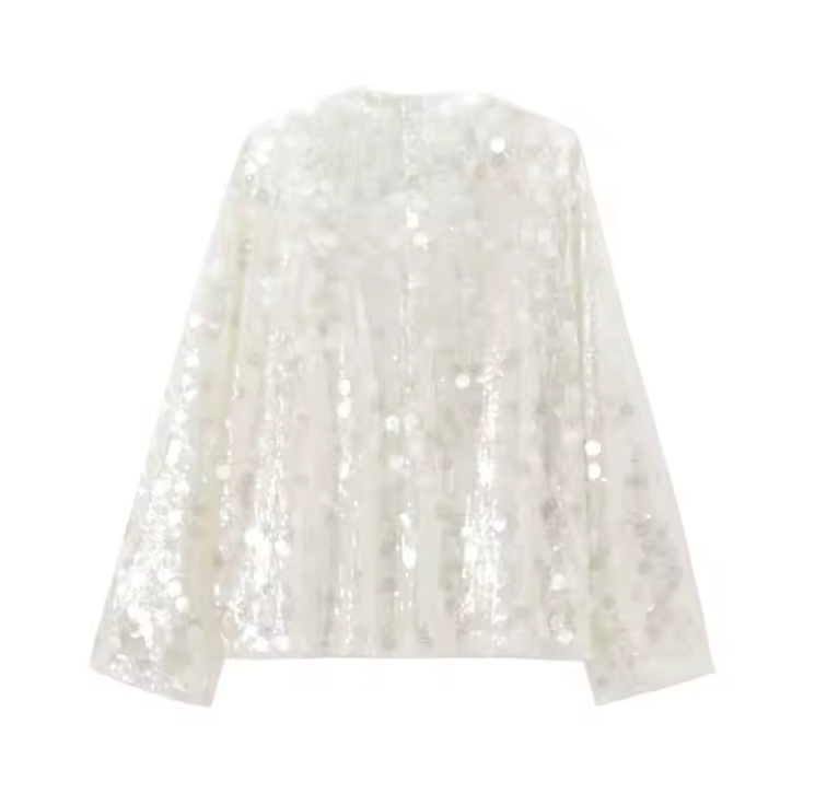 قطعة مميزة جاكيت بربطة ترتر أبيض