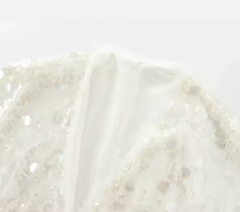 قطعة مميزة جاكيت بربطة ترتر أبيض