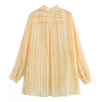 قميص أصفر مخطط أبيض شيفون خفيف بارد