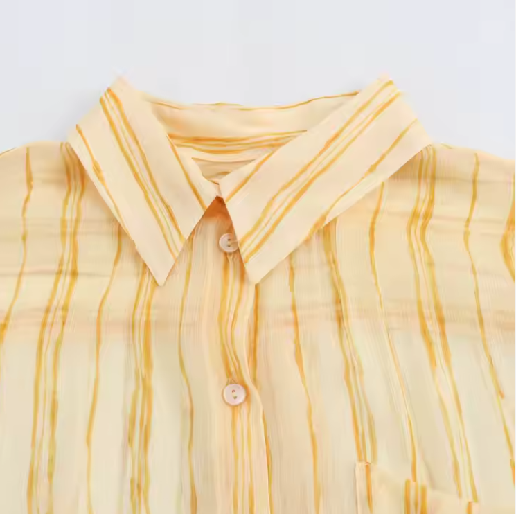 قميص أصفر مخطط أبيض شيفون خفيف بارد