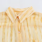 قميص أصفر مخطط أبيض شيفون خفيف بارد