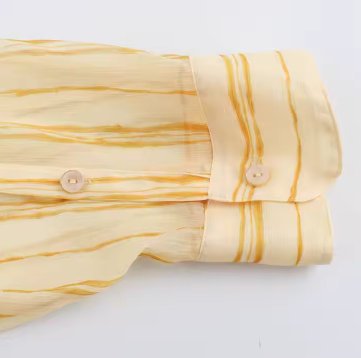 قميص أصفر مخطط أبيض شيفون خفيف بارد