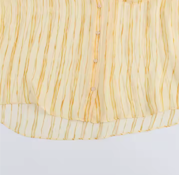 قميص أصفر مخطط أبيض شيفون خفيف بارد