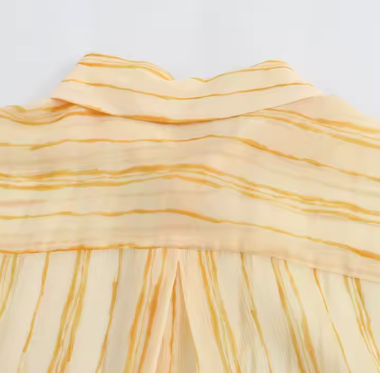 قميص أصفر مخطط أبيض شيفون خفيف بارد