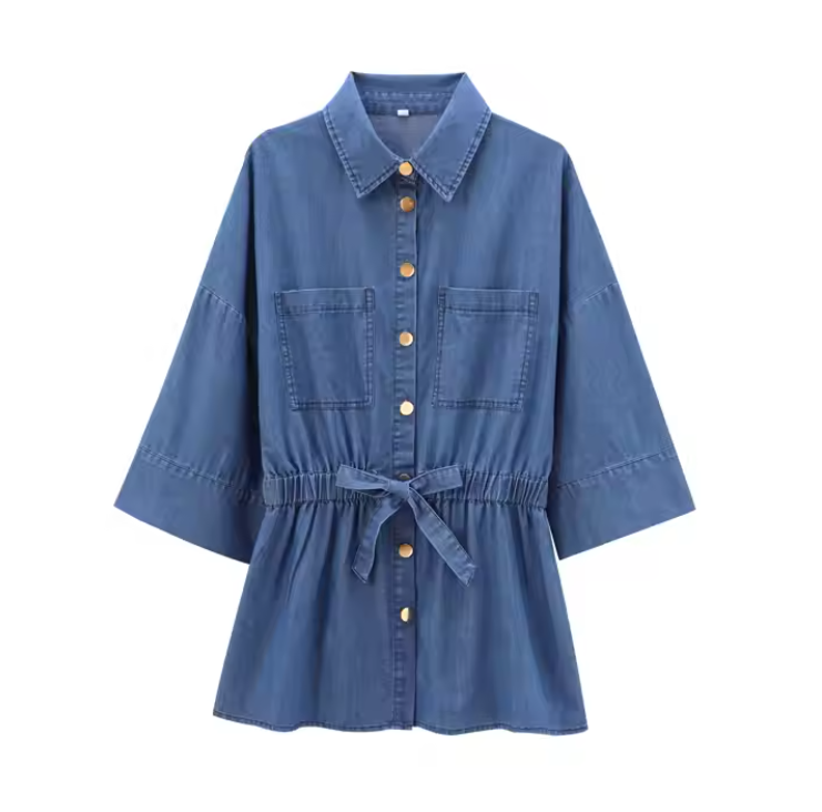 طقم جينز قطعتين صيفي خفيف بارد بنطلون وقميص