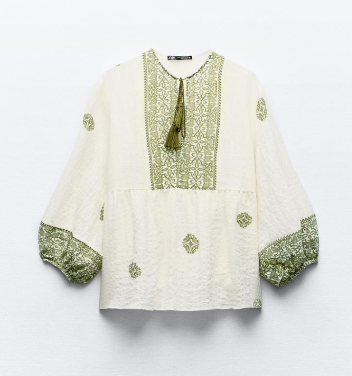 بلوزة أبيض معرقة ب أخضر