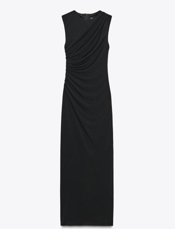 فستان أسود طويل قماش ثقيل بسحاب خلفي