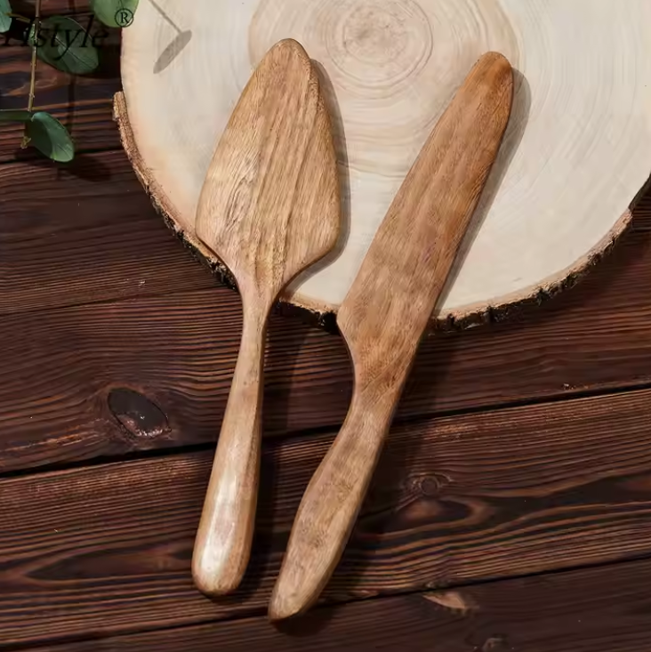 طقم قطعتين خشب سكاكين للكيك