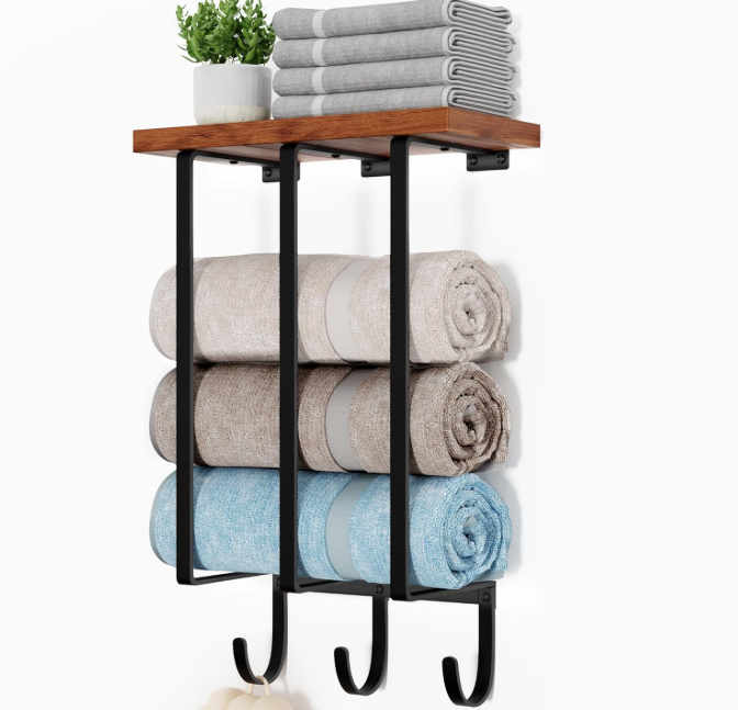 رف بشاكير  خشب + معدن