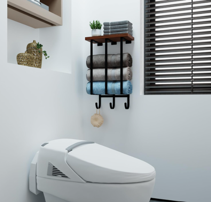 رف بشاكير  خشب + معدن