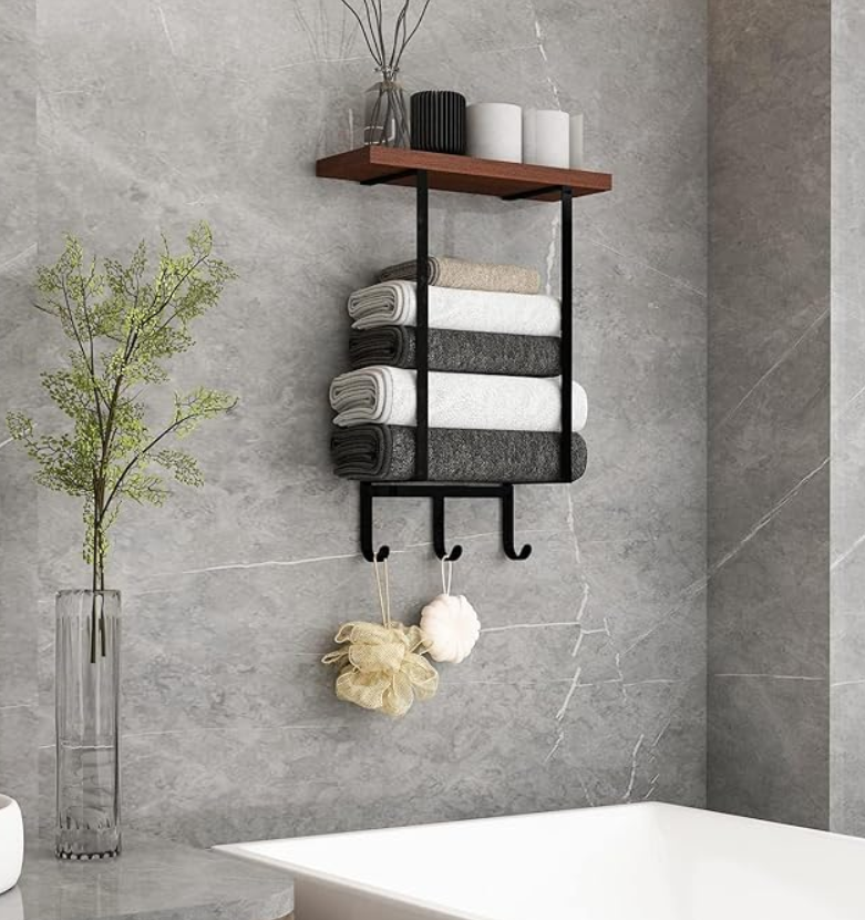 رف بشاكير  خشب + معدن