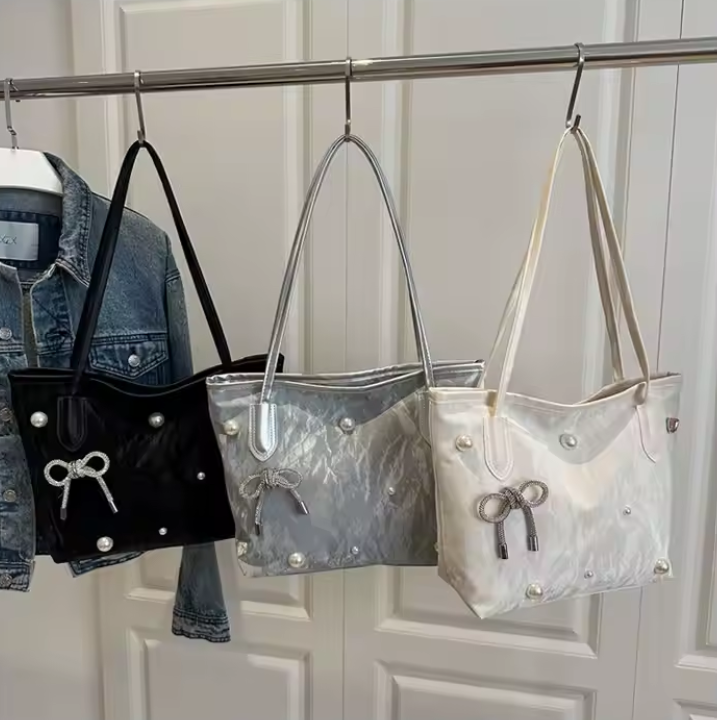 حقيبة خرز بسحاب (أسود ,أبيض ,رمادي)