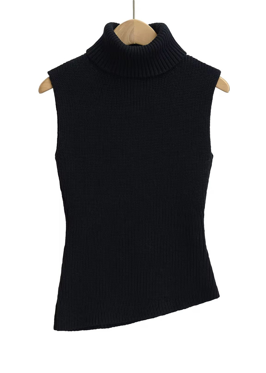 توب صوف بدون أكمام ياقة مرتفعة