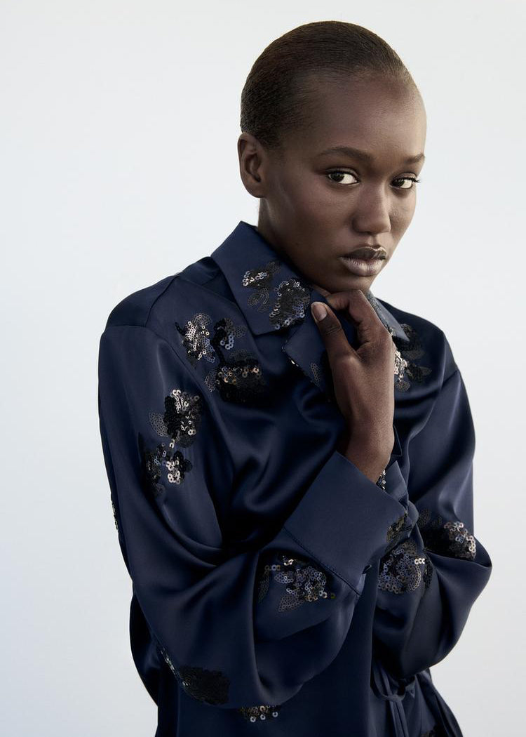 (VIP) Set ساتان قطعتين باللون الكحلي