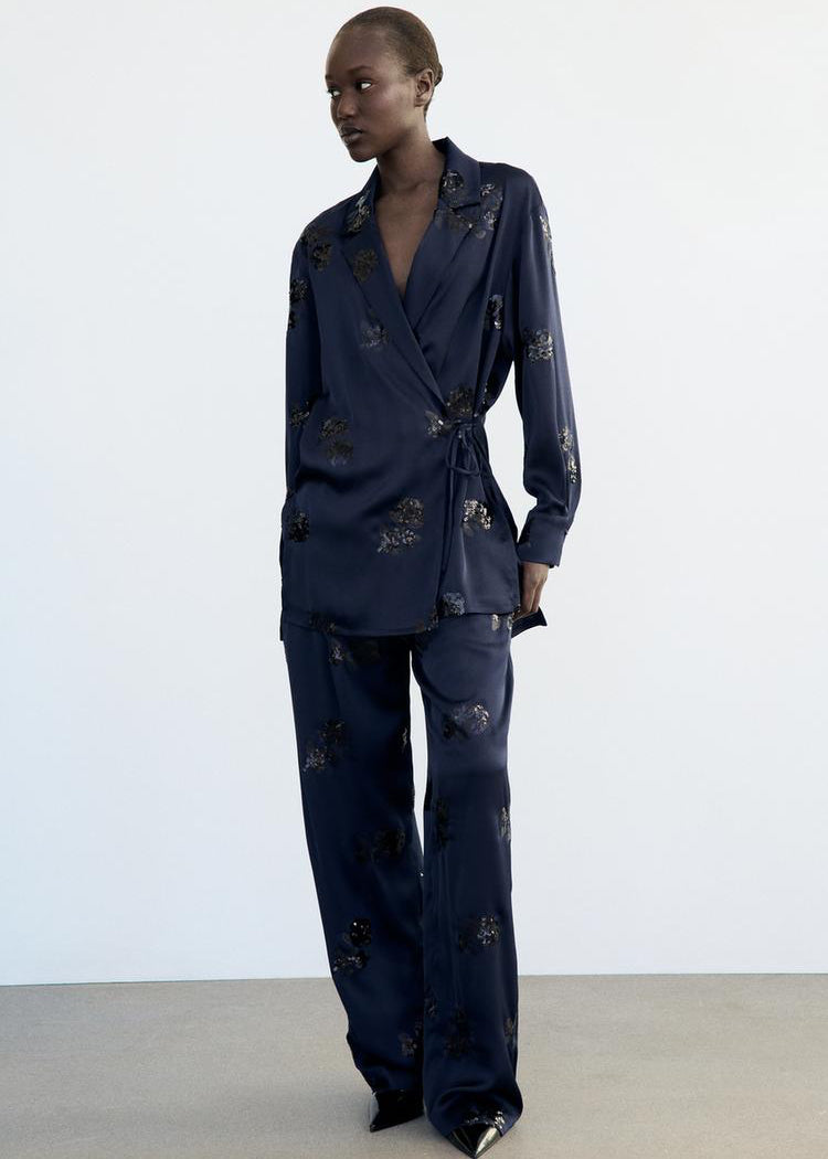 (VIP) Set ساتان قطعتين باللون الكحلي