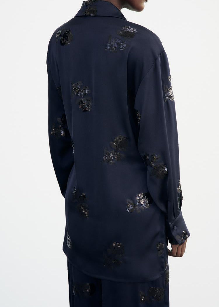 (VIP) Set ساتان قطعتين باللون الكحلي