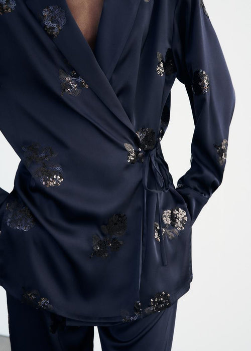 (VIP) Set ساتان قطعتين باللون الكحلي