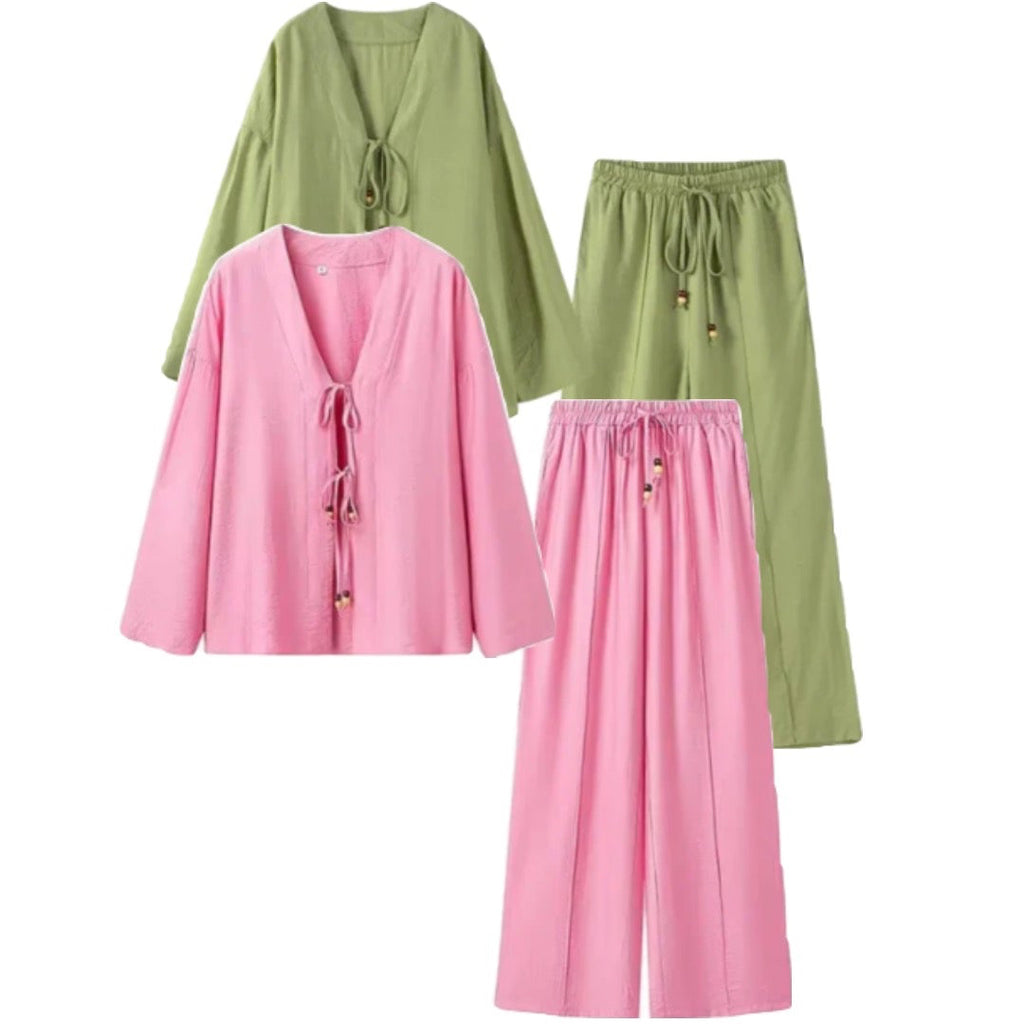 طقم قطعتين قميص بربطة وبنطلون متوفر بلونين